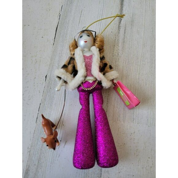 Vintage de carlini Italian glass lady shopper dog shopping ornament lady fashion - Picture 1 of 9